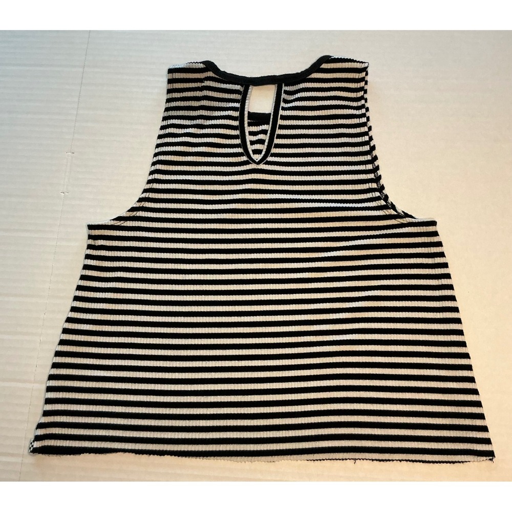 Vans Costa Striped Ribbed Crop Tank Top Black & White Punk Streetwear - Picture 3 of 7